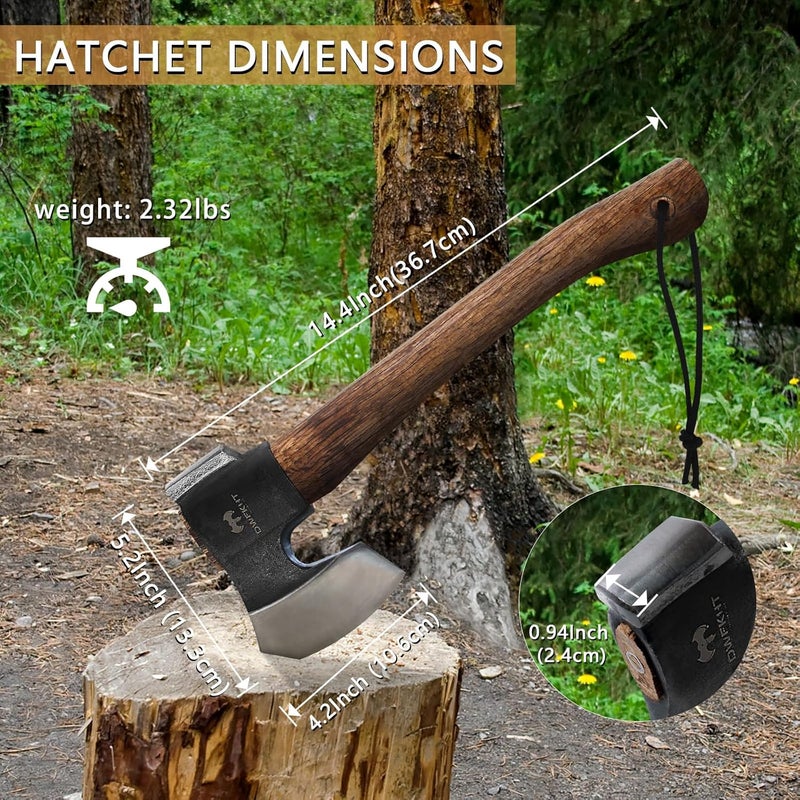 DWFKHT 14.4" Hatchet, Camping Axe, Survival Axe with Sheath, Bushcraft Hatchet with 1065 Carbon Steel and Beech Handle for Wood Chopping – Perfect for Outdoor Survival and Adventures - Image 2
